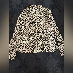 Zara Black and White Printed Long Sleeve Blouse